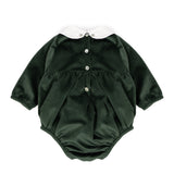 Deolinda Pagliaccetto Verde con Motivo Frontale e Colletto Camicia per Neonate