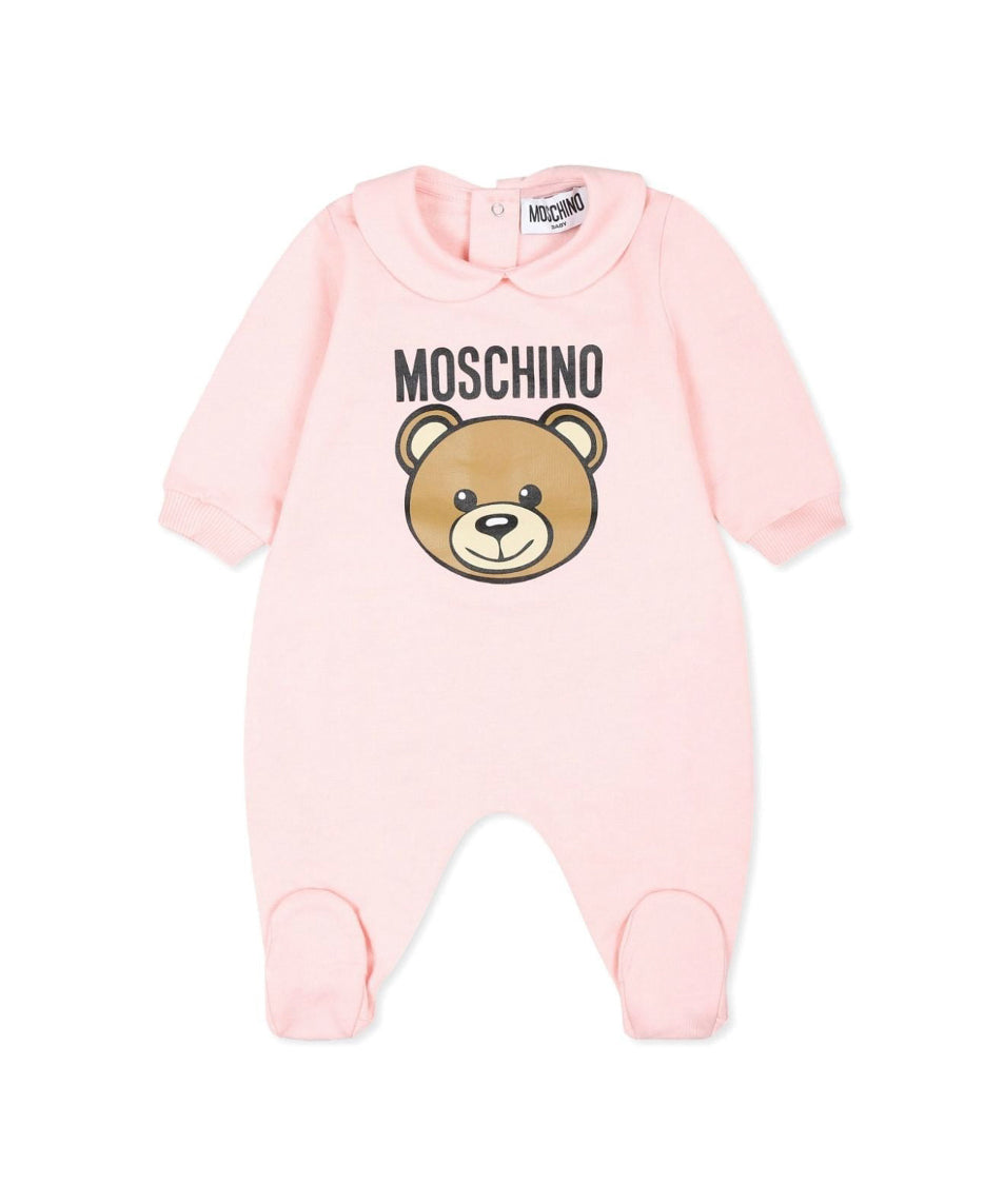 Moschino Kids Tutina Rosa con Logo Teddy Bear per Neonate