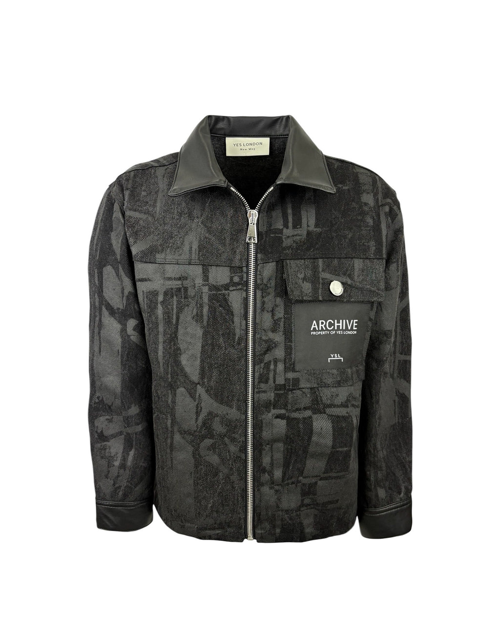 Yes London Kids Giacca Zip in Tessuto Jacquard Nero con Dettagli Patch per Bambini