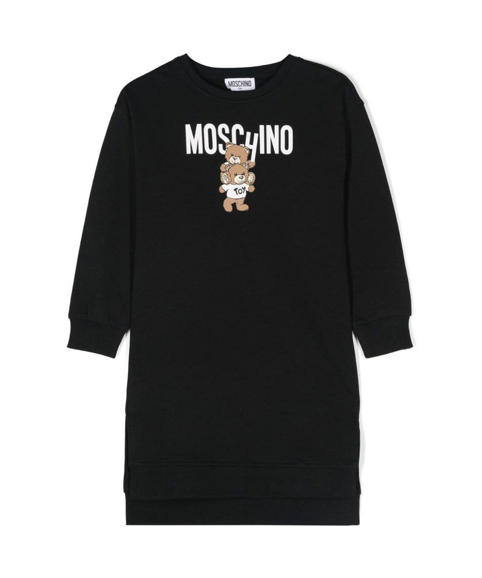 Moschino Kids Abito Nero con Stampa Logo per Bambine