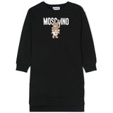 Moschino Kids Abito Nero con Stampa Logo per Bambine