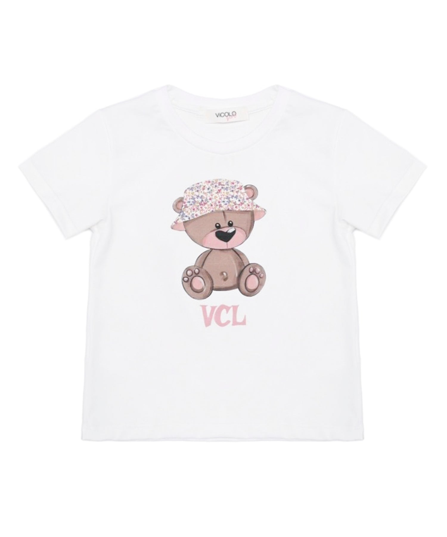 Vicolo T-Shirt Panna con Stampa Bear per Bambine (fronte)