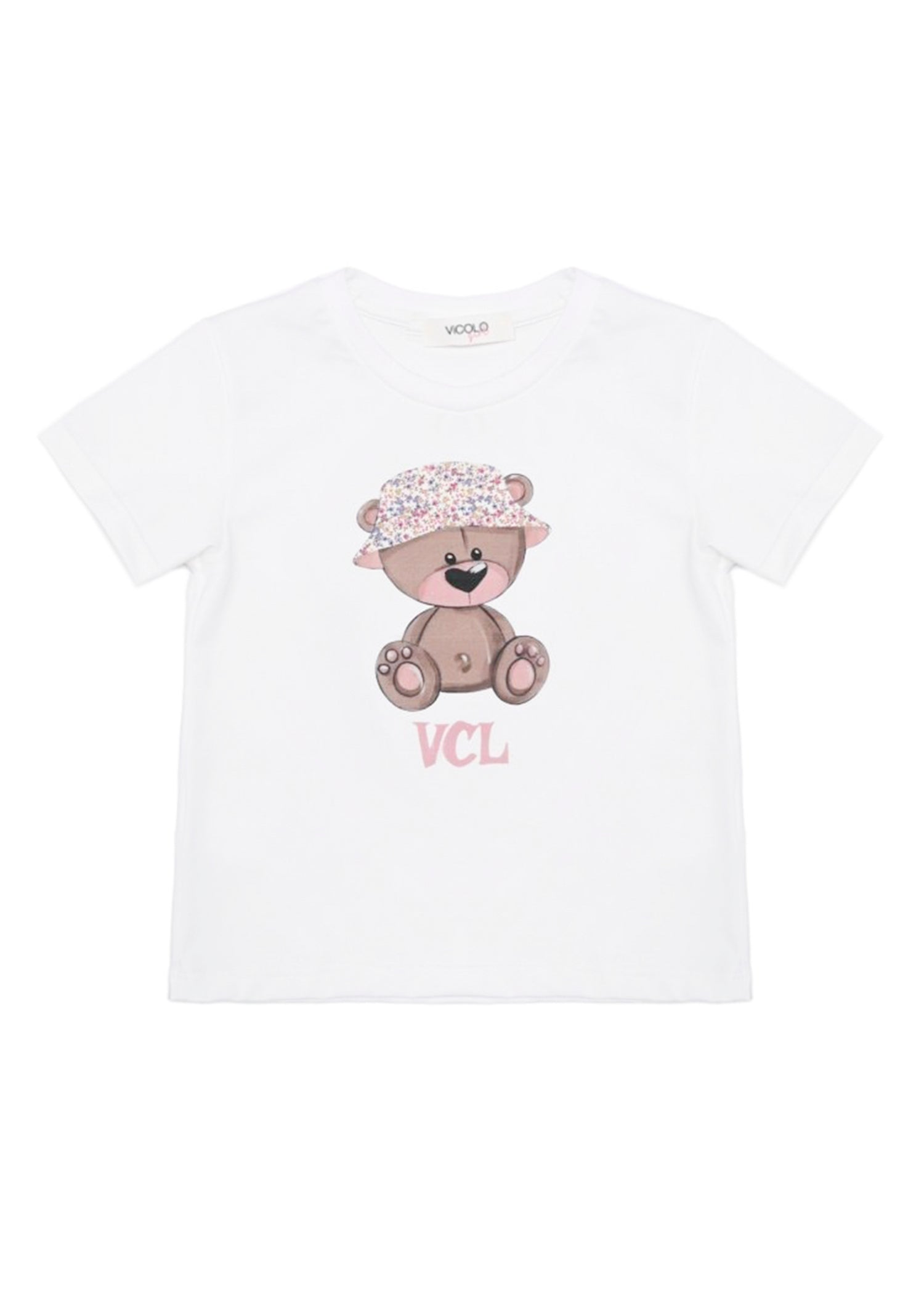 Vicolo T-Shirt Panna con Stampa Bear per Bambine (fronte)