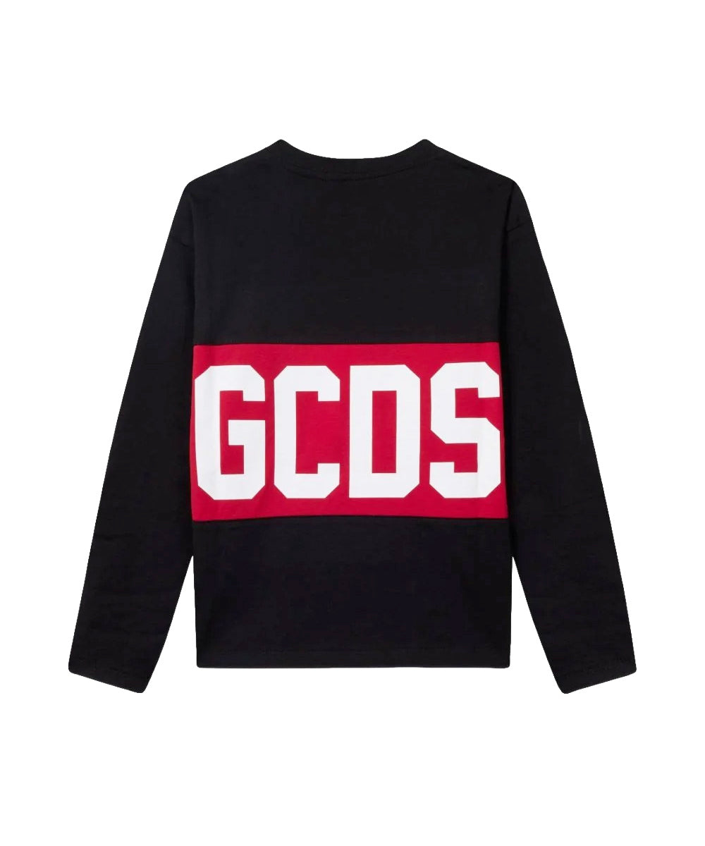 Gcds Kids T-Shirt a Maniche Lunghe con Banda Logata Rossa Unisex