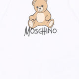 Moschino Kids Tutina Bianca in Cotone con Colletto e Stampa Teddy Bear e Logo per Neonati