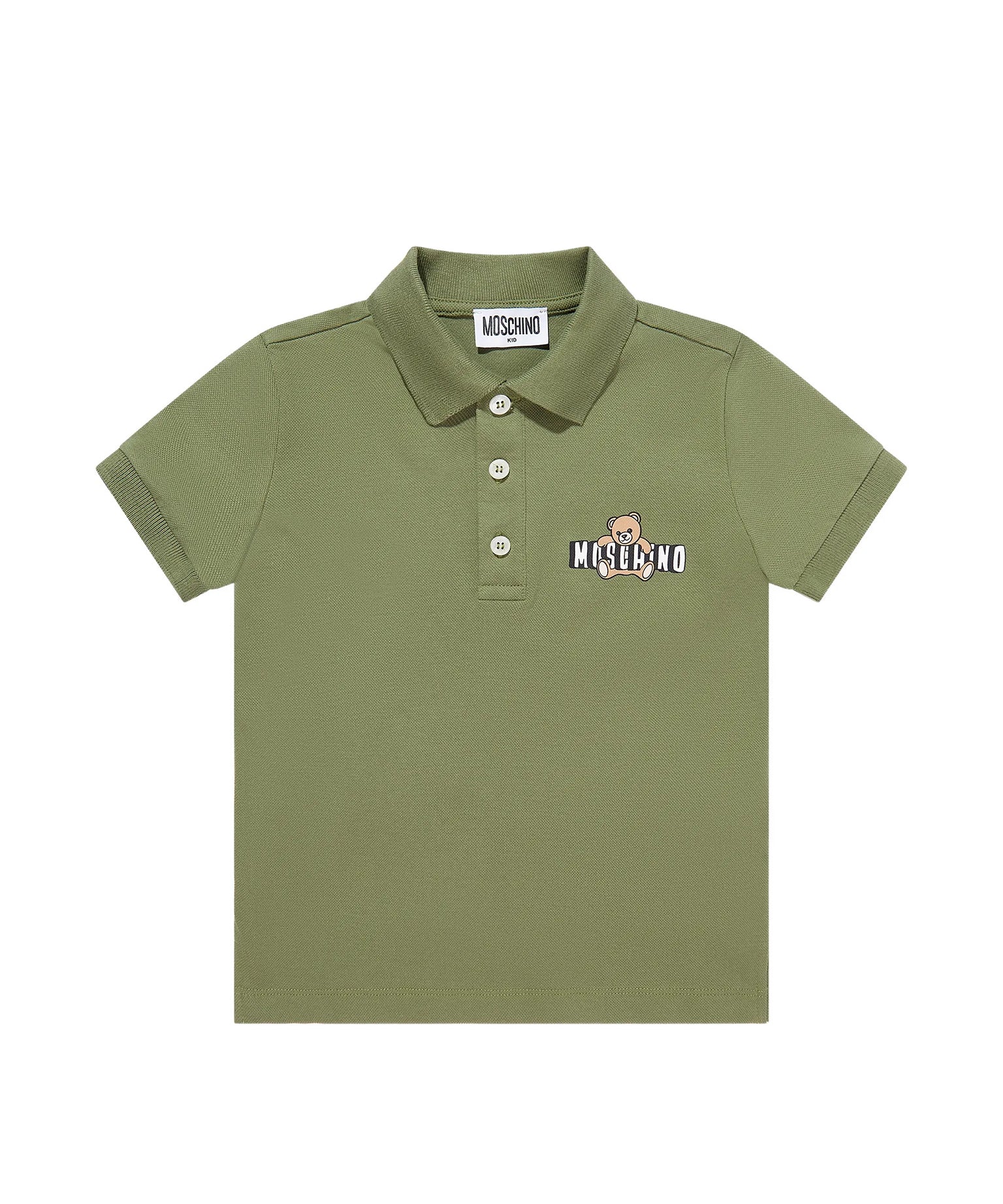 Moschino Kids Polo Verde con Logo Teddy Bear per Bambini