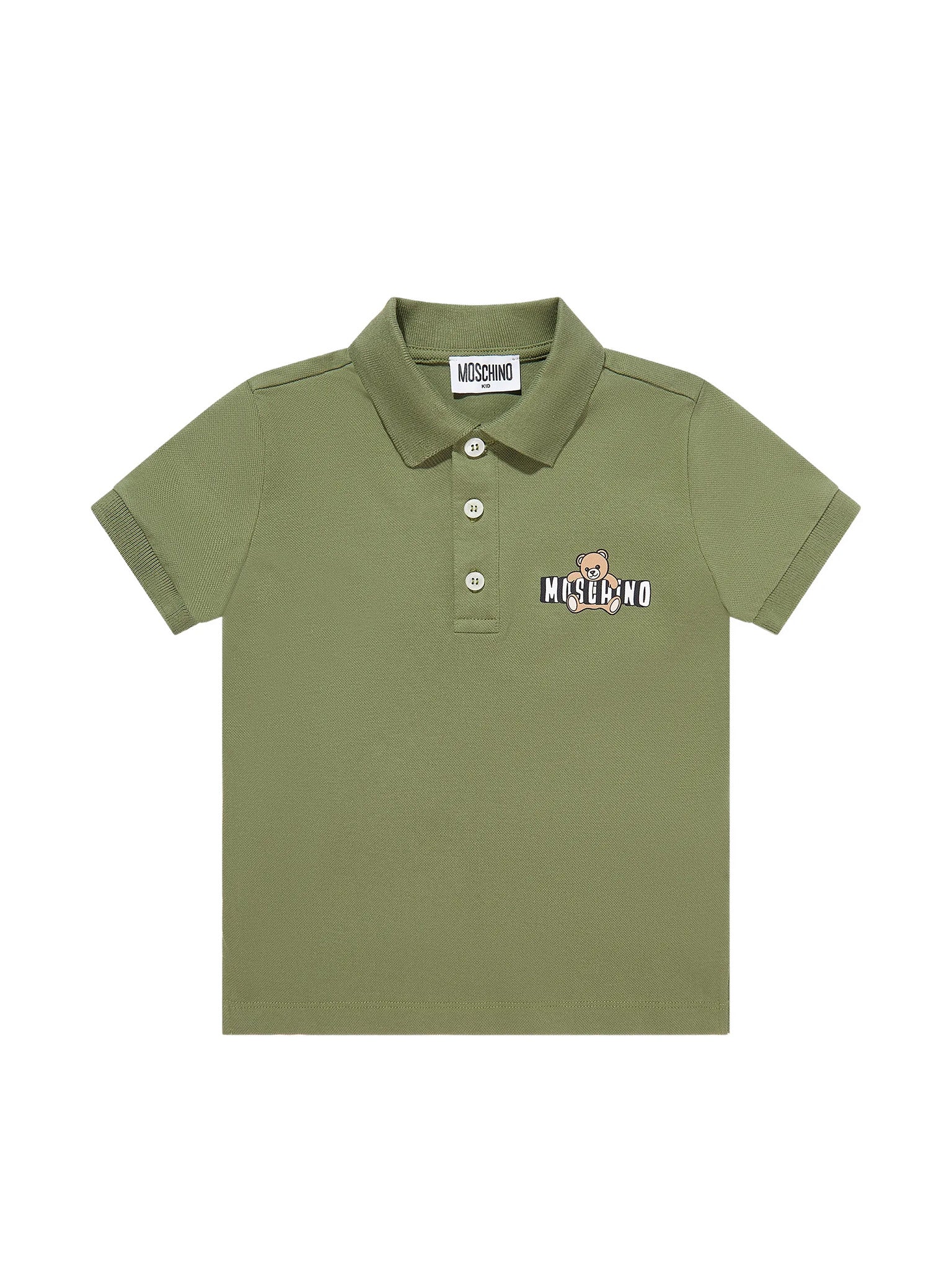 Moschino Kids Polo Verde con Logo Teddy Bear per Bambini