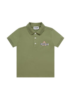 Moschino Kids Polo Verde con Logo Teddy Bear per Bambini