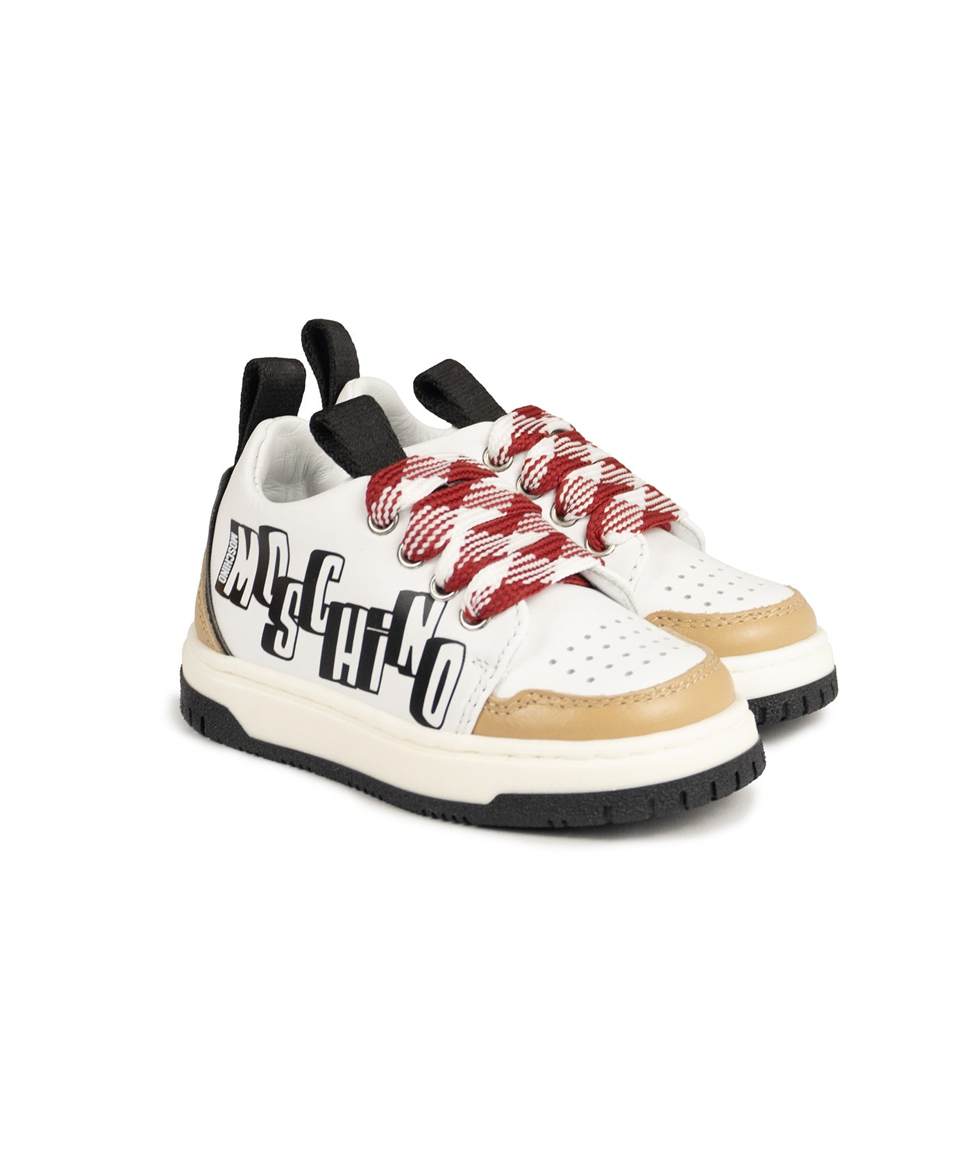 Moschino Kids Sneaker Bianco e Biscotto con Logo per Neonati