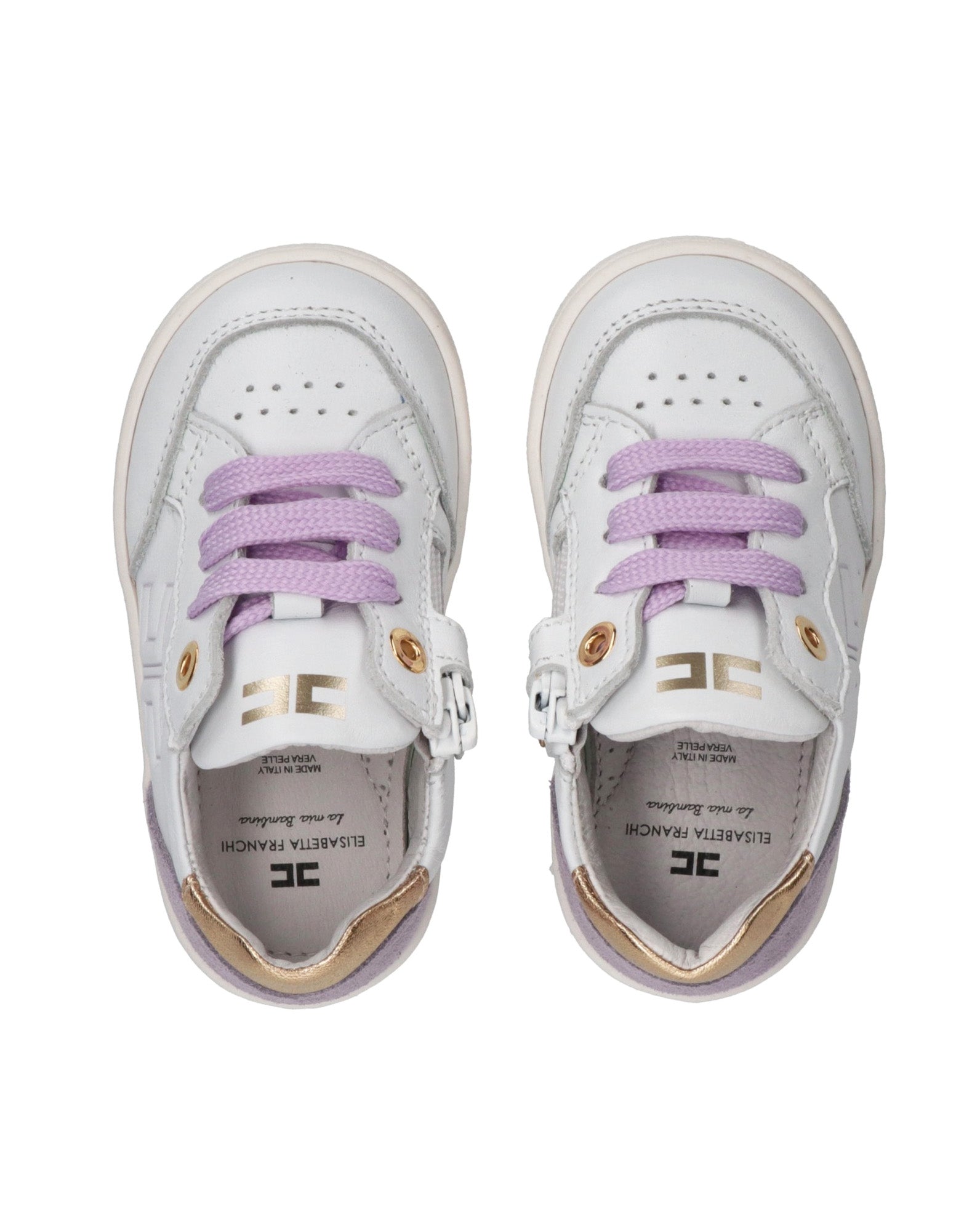 Elisabetta Franchi La Mia Bambina Sneakers Bianco/Oro/Lilla con Logo per Neonate