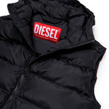 Diesel Kids Giubbino Smanicato Lungo Nero con Cappuccio e Logo Oval per Bambine