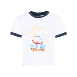 Msgm Kids T-Shirt Bianco e Blu con Stampa per Bambine