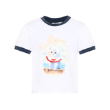 Msgm Kids T-Shirt Bianco e Blu con Stampa per Bambine