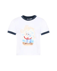 Msgm Kids T-Shirt Bianco e Blu con Stampa per Bambine
