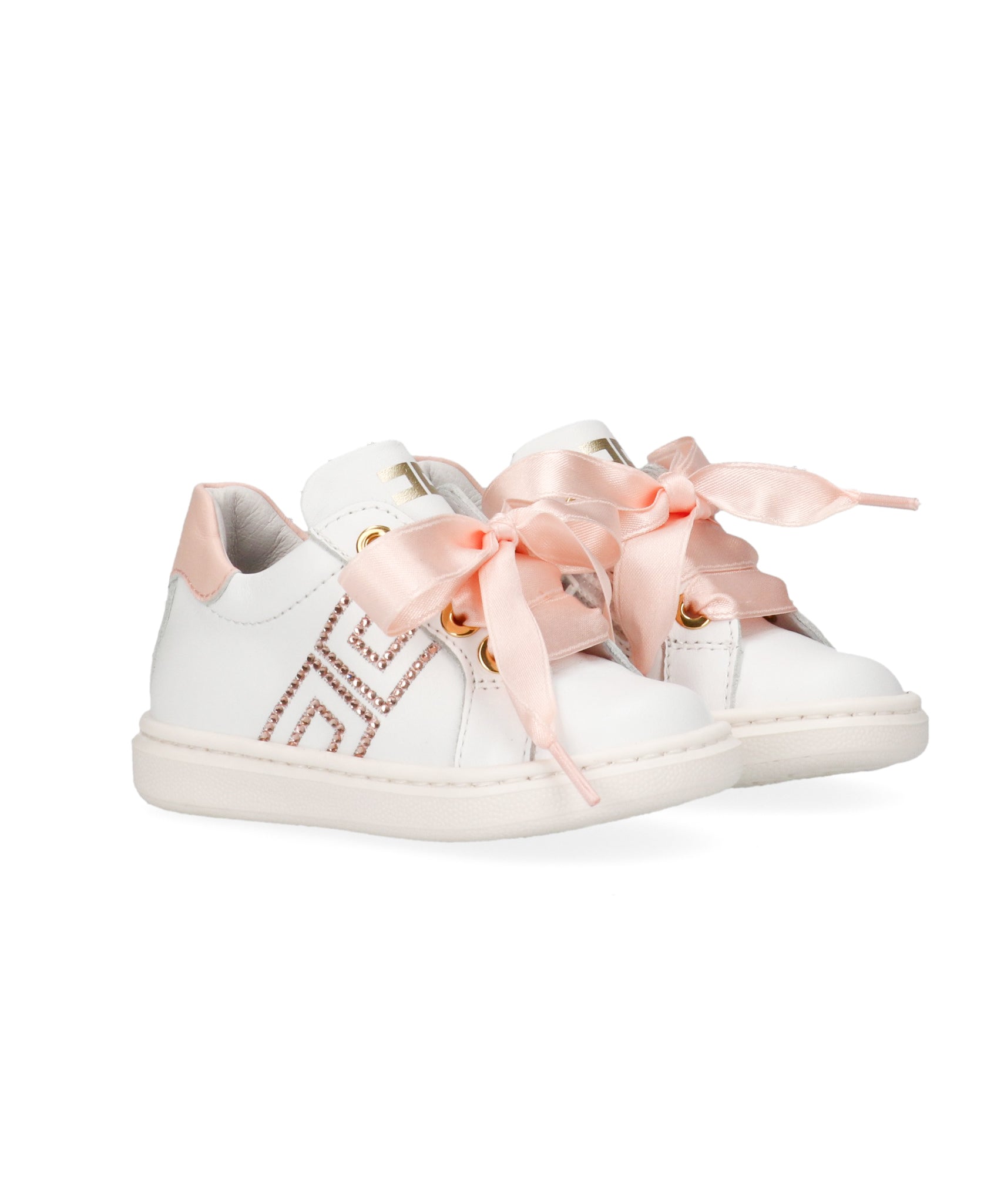 Elisabetta Franchi La Mia Bambina Sneakers Bianco/Rosa con Strass per Neonate