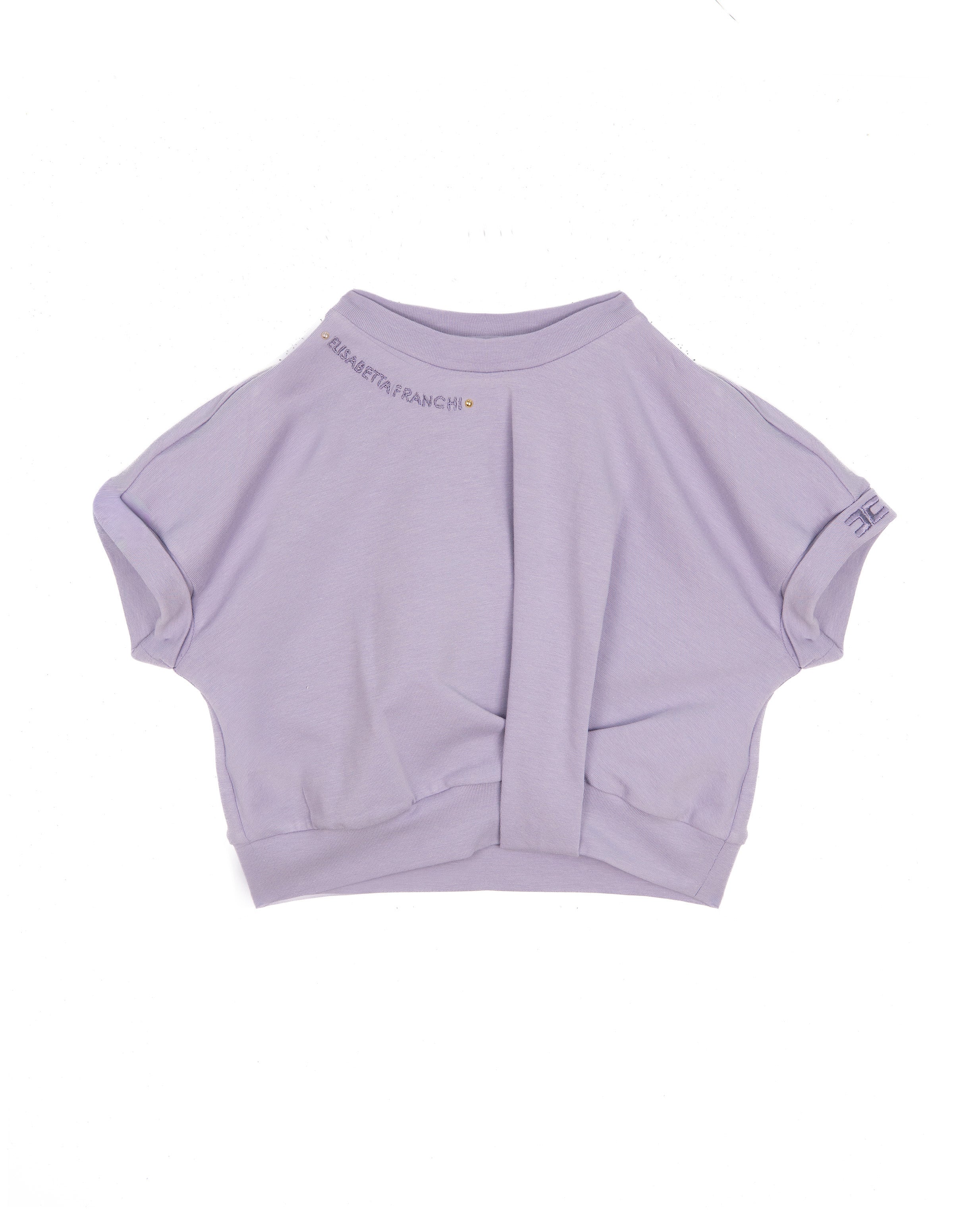 Elisabetta Franchi La Mia Bambina T-shirt Lilla con Dettaglio Ricamo Scritta Logo per Neonate