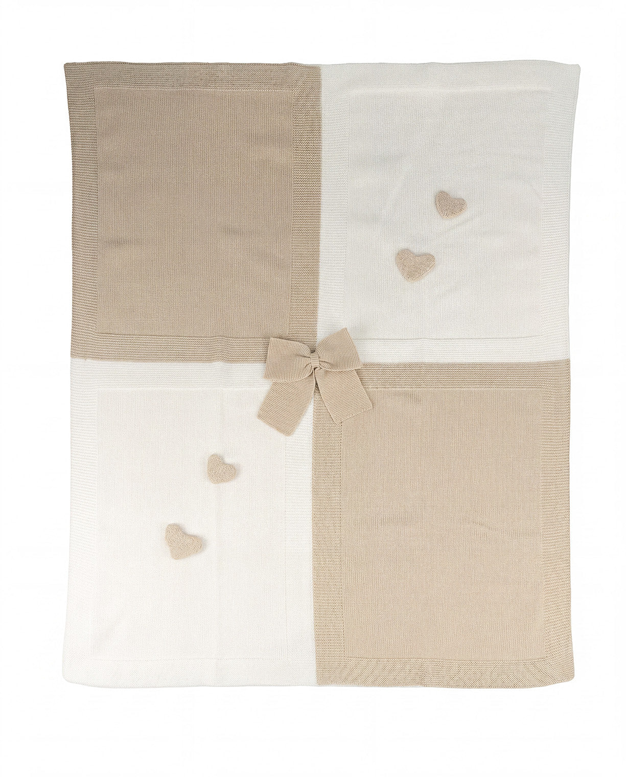 Marlù Kids Coperta Bianco e Sabbia con Fiocco e Ricami Unisex