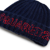Dsquared2 Kids Cappello Blu in Lana con Logo Rosso per Neonati