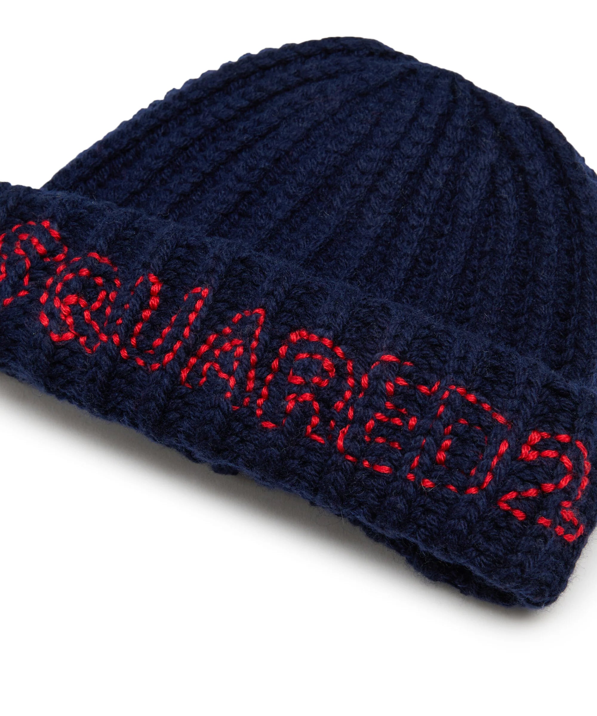 Dsquared2 Kids Cappello Blu in Lana con Logo Rosso per Neonati