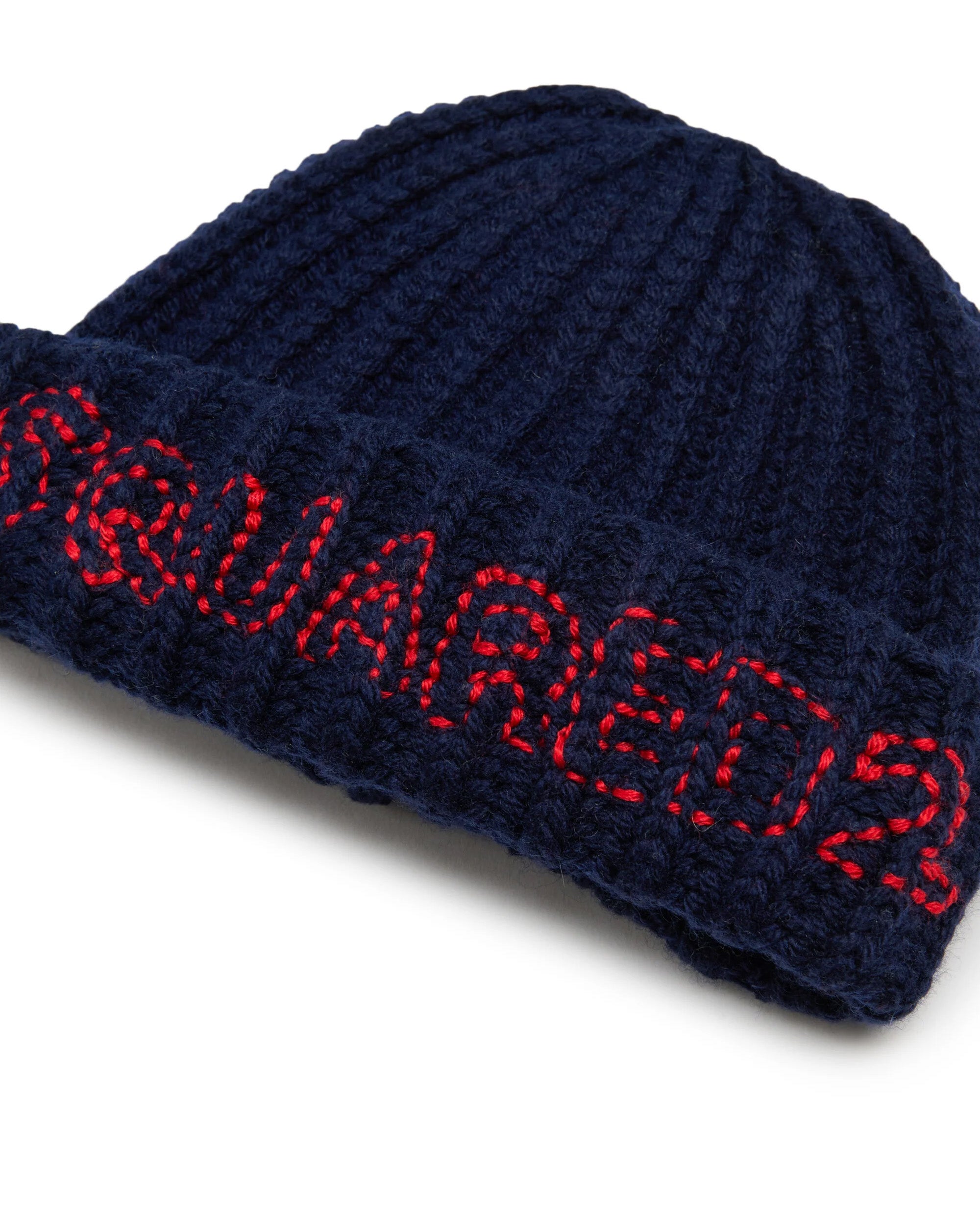 Dsquared2 Kids Cappello Blu in Lana con Logo Rosso per Neonati