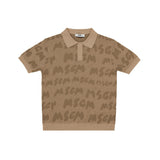 MSGM Kids Polo Beige in Tricot con Logo per Bambini