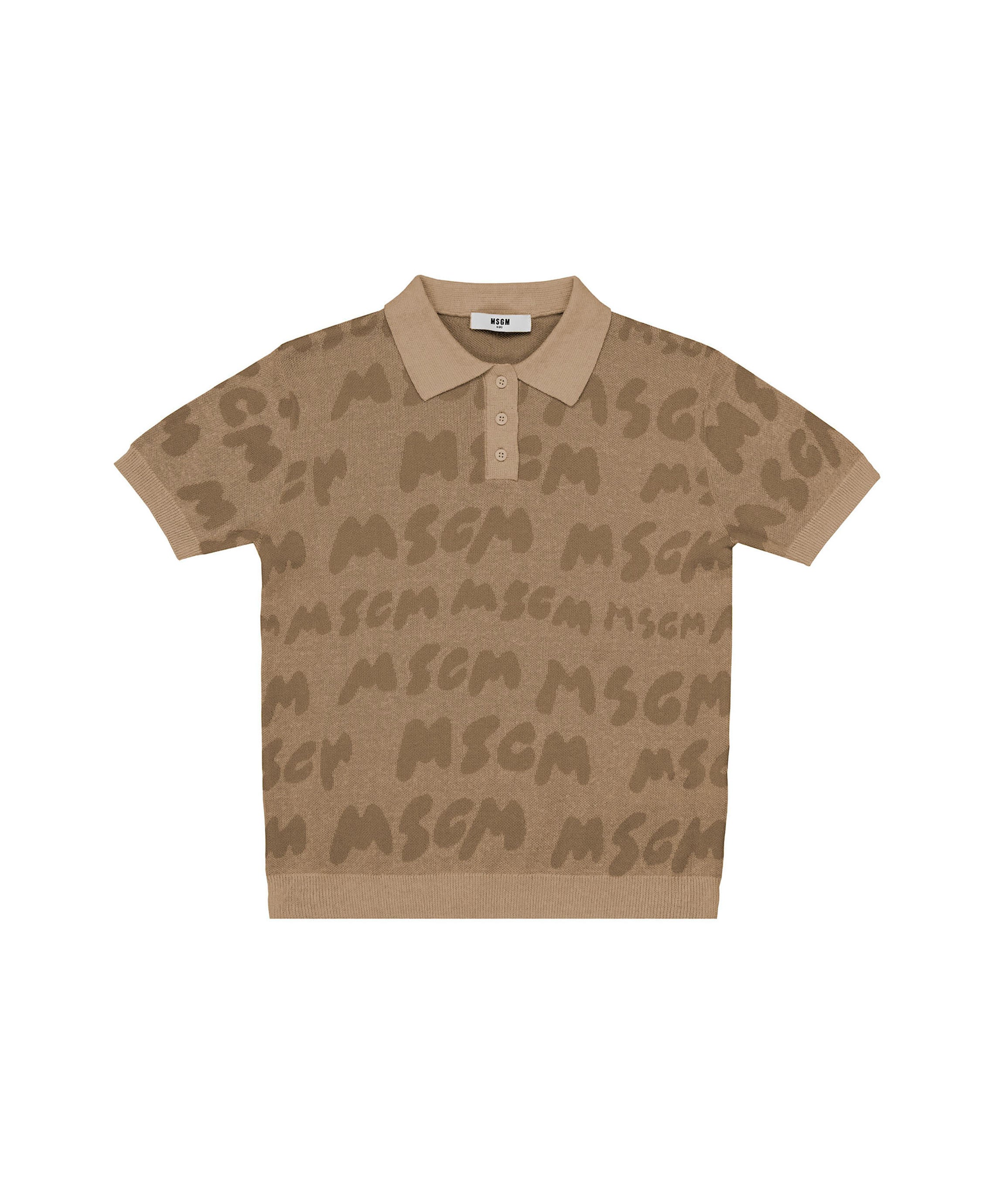 MSGM Kids Polo Beige in Tricot con Logo per Bambini