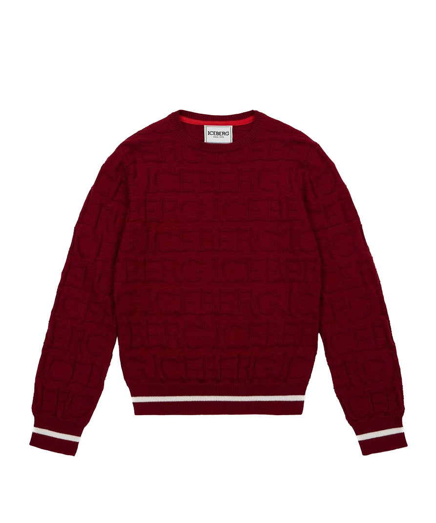 Iceberg Kids Maglione Bordeaux con Logo in Rilievo per Bambini