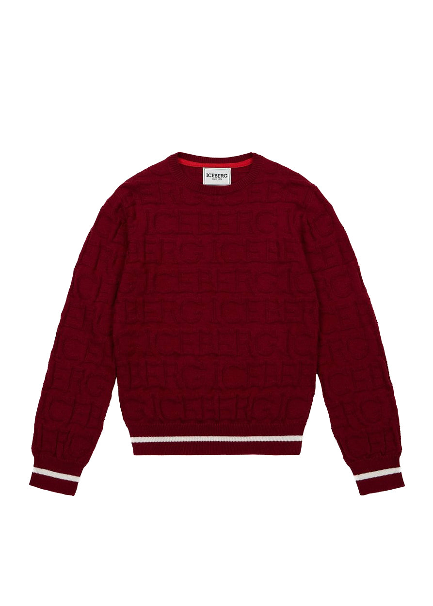 Iceberg Kids Maglione Bordeaux con Logo in Rilievo per Bambini