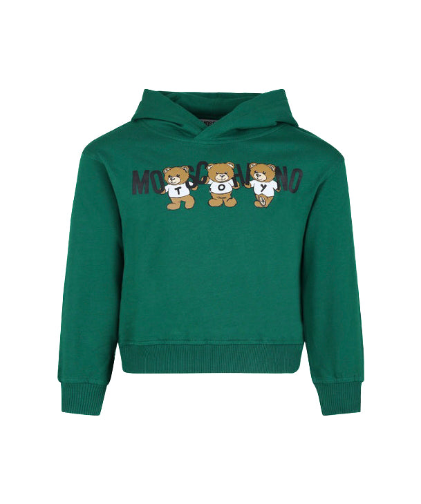 Moschino Kids Felpa Verde con Cappuccio con Logo Teddy Bear per Bambini