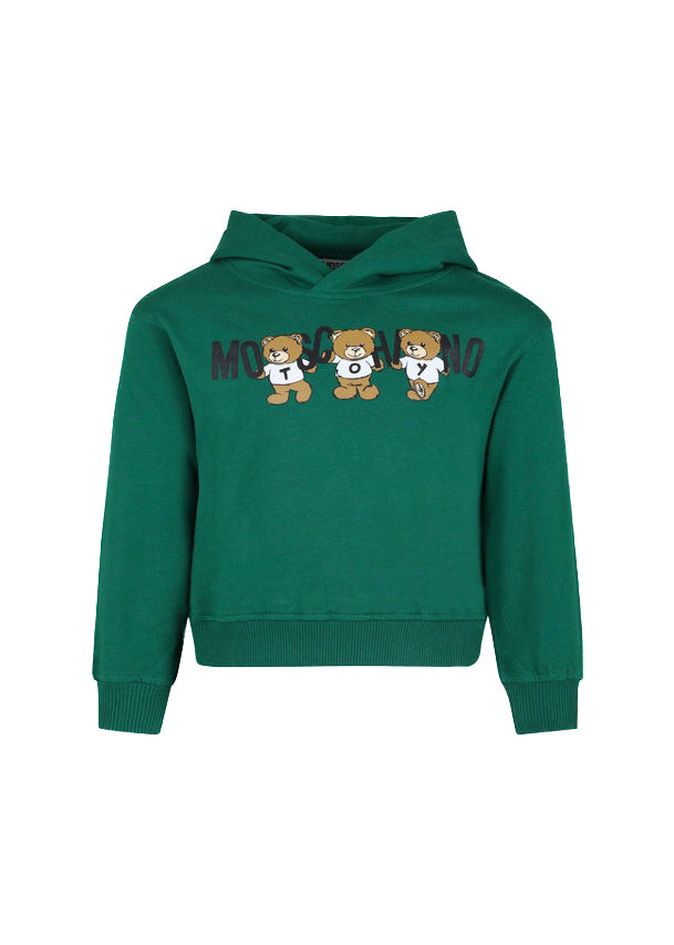 Moschino Kids Felpa Verde con Cappuccio con Logo Teddy Bear per Bambini