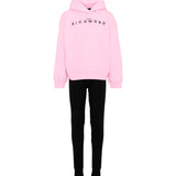 John Richmond Kids Tuta con Felpa Rosa con Cappuccio e Leggings Nero con Logo per Bambine