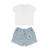 Moschino Kids T-Shirt Bianco con Teddy Bear+Short in Jeans per Neonati
