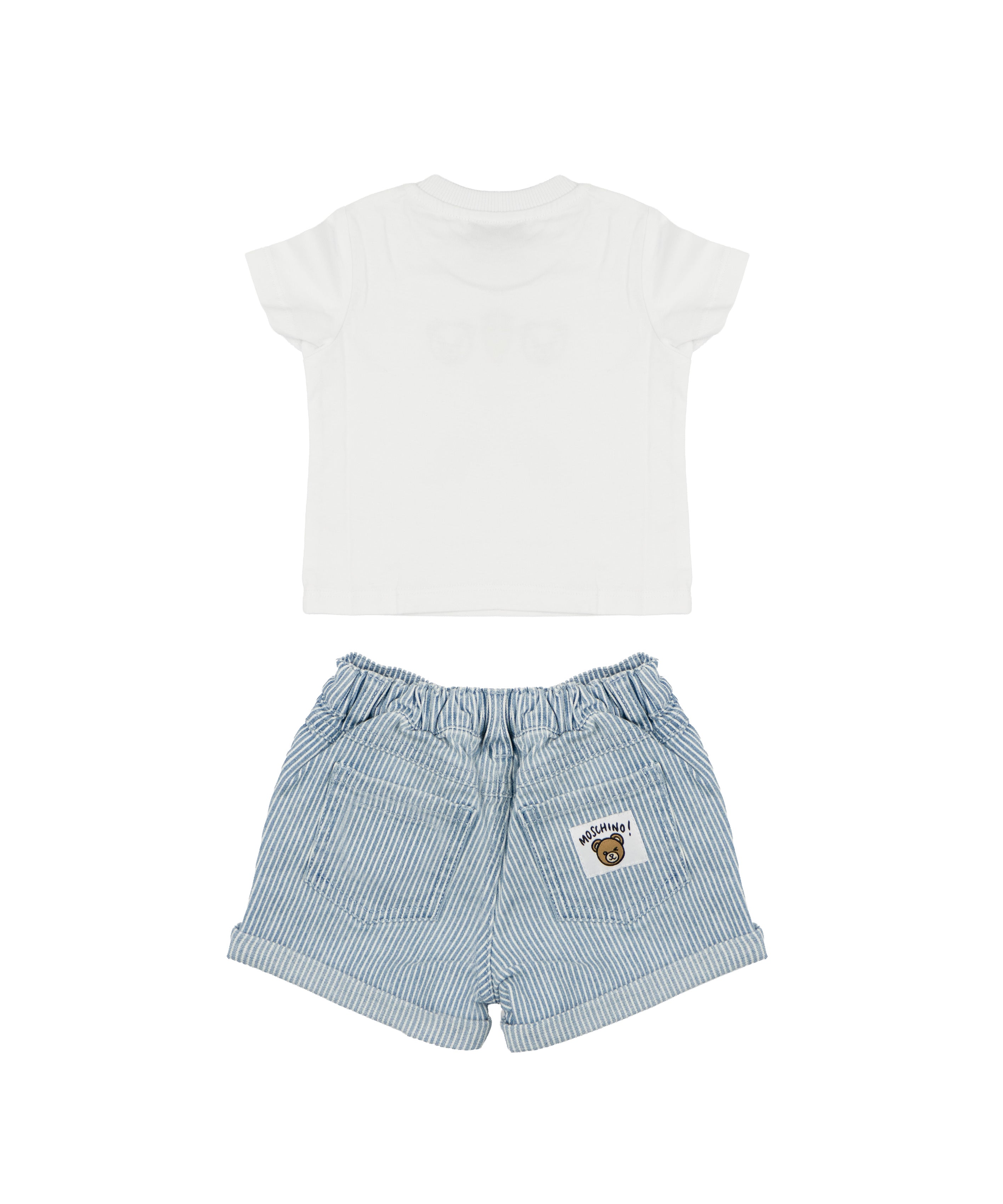Moschino Kids T-Shirt Bianco con Teddy Bear+Short in Jeans per Neonati