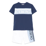 Iceberg Kids T-shirt Blu con Banda Logo con Shorts per Bambini