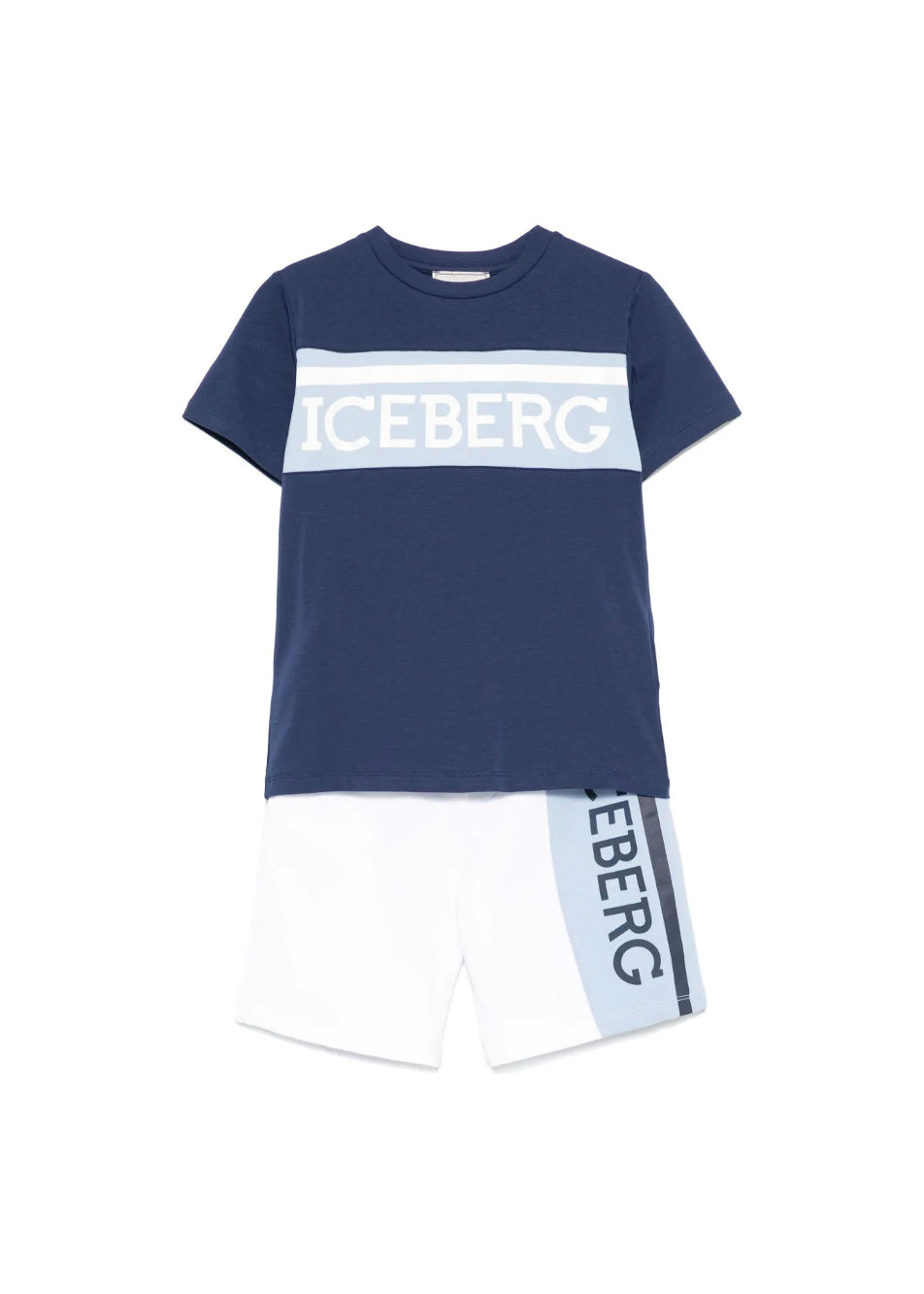 Iceberg Kids T-shirt Blu con Banda Logo con Shorts per Bambini