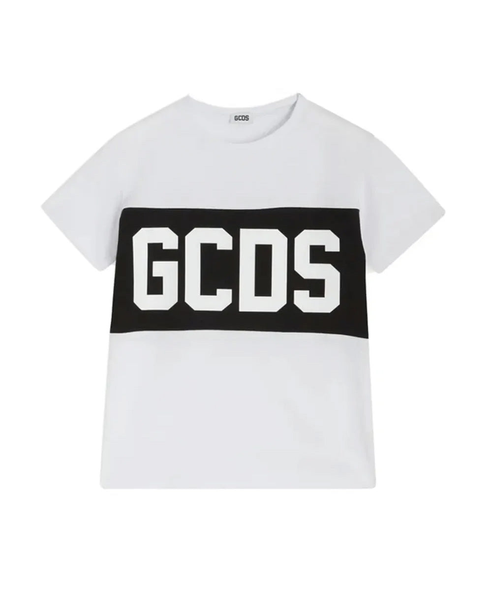 Gcds Kids T-Shirt Bianca con Banda Nero Logata Unisex