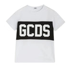 Gcds Kids T-Shirt Bianca con Banda Nero Logata Unisex