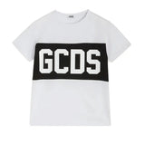 Gcds Kids T-Shirt Bianca con Banda Nero Logata Unisex