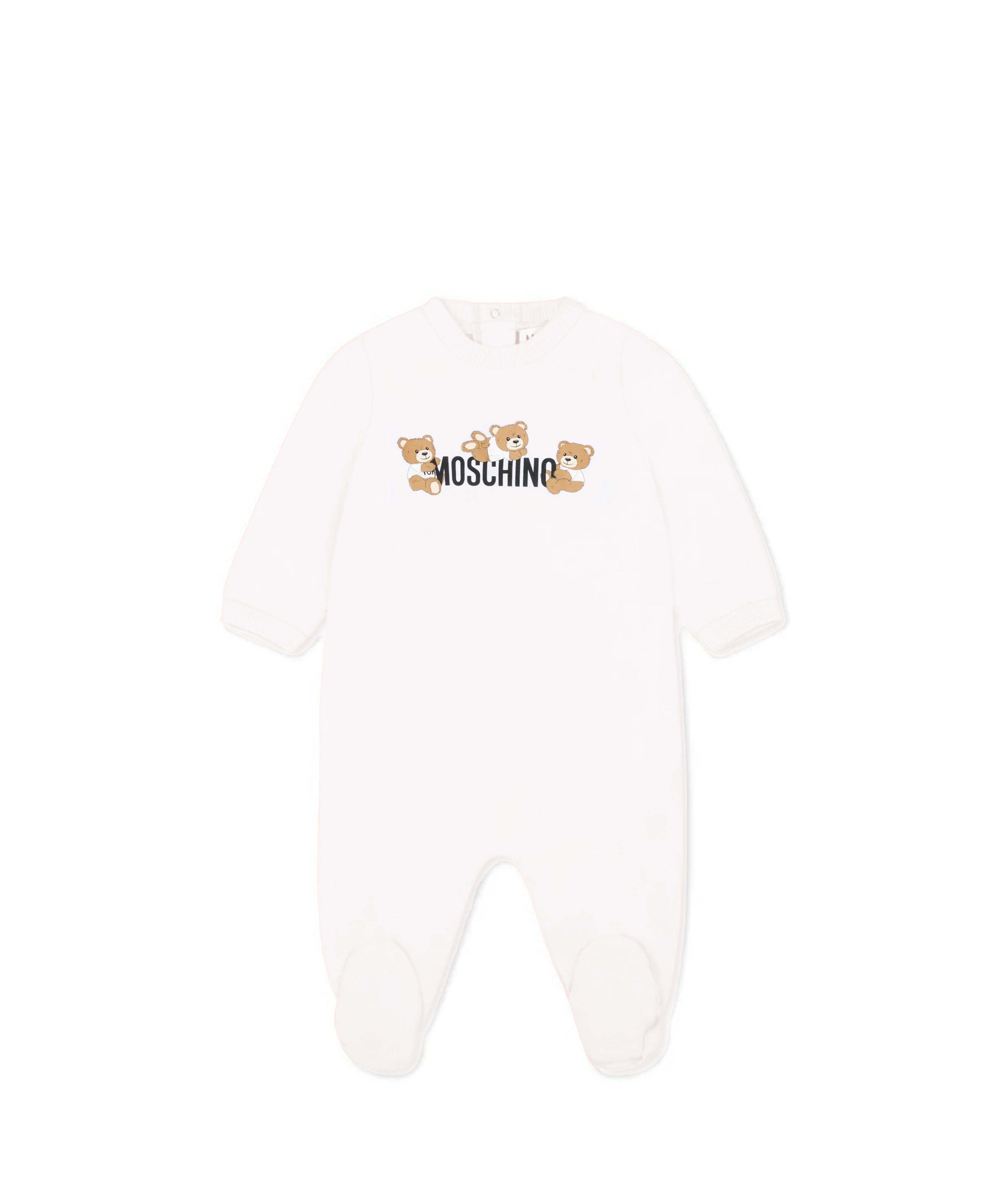 Moschino Kids Tutina Bianca con Stampa Teddy per Neonati