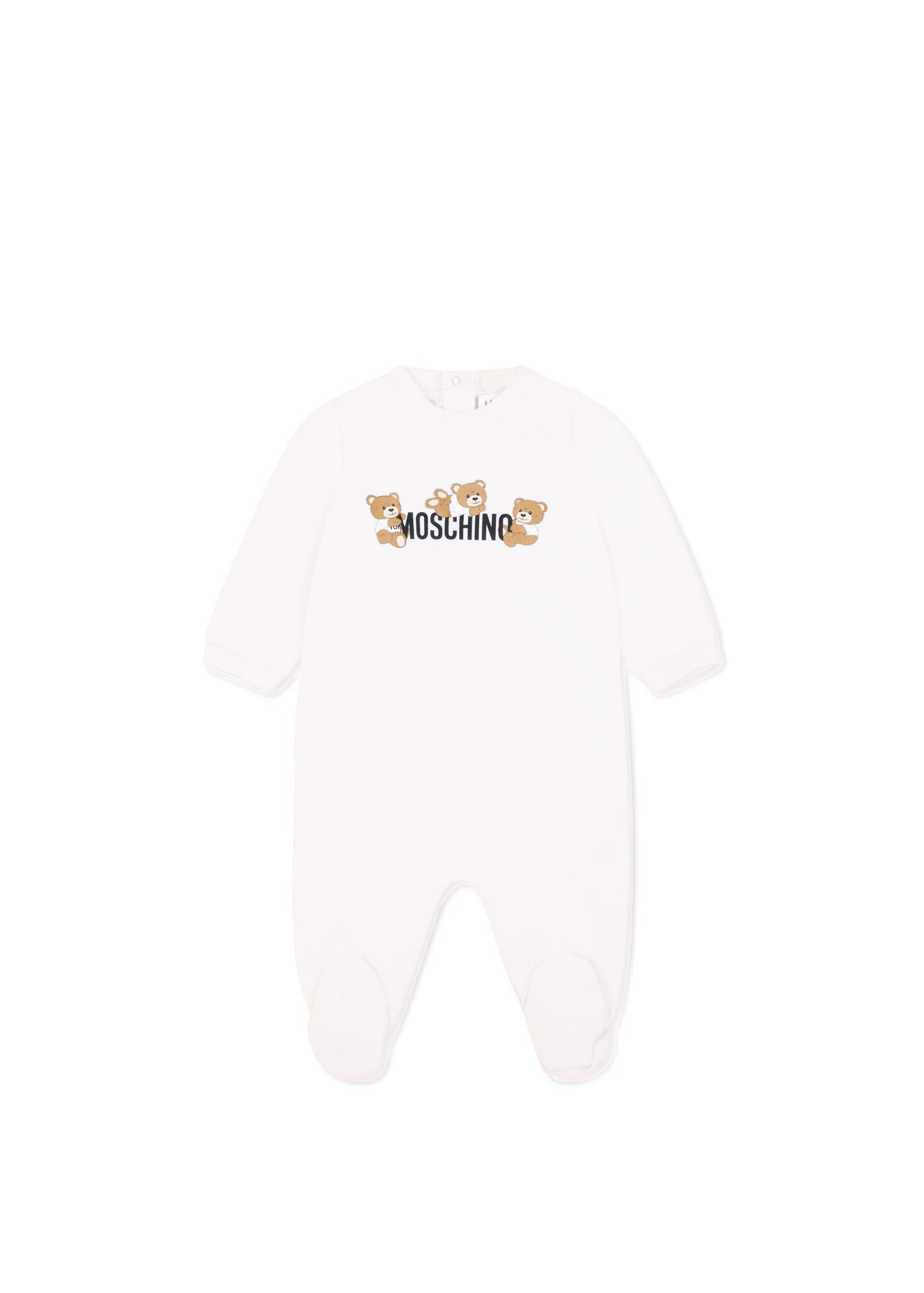 Moschino Kids Tutina Bianca con Stampa Teddy per Neonati