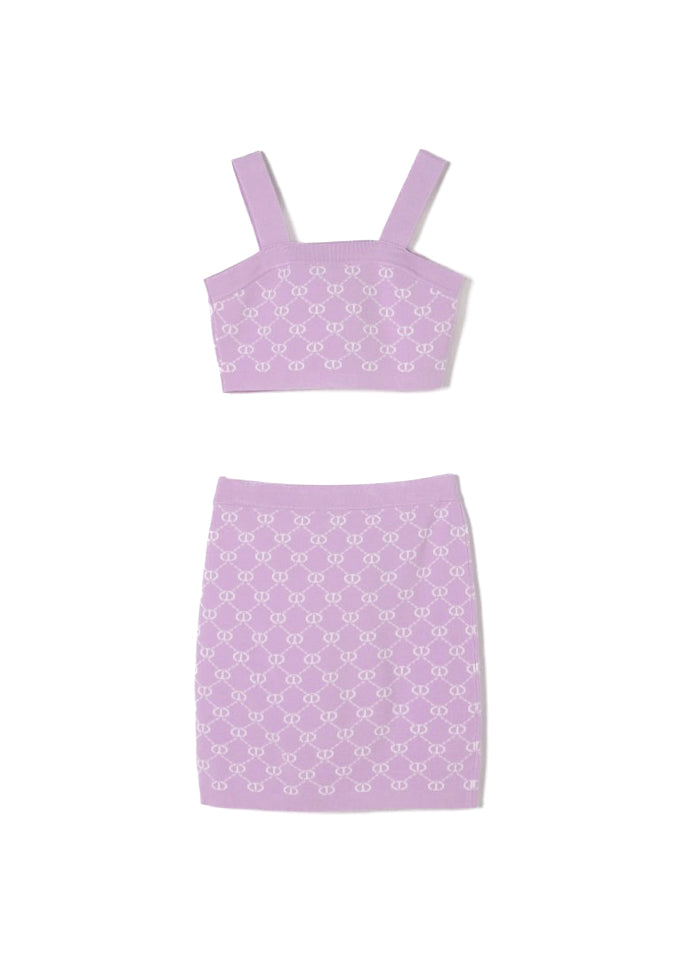 Twinset Kids Top con Gonna Viola Monogram per Bambine