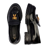 Elisabetta Franchi La Mia Bambina Mocassino Nero con Logo Oro e Charm per Bambine