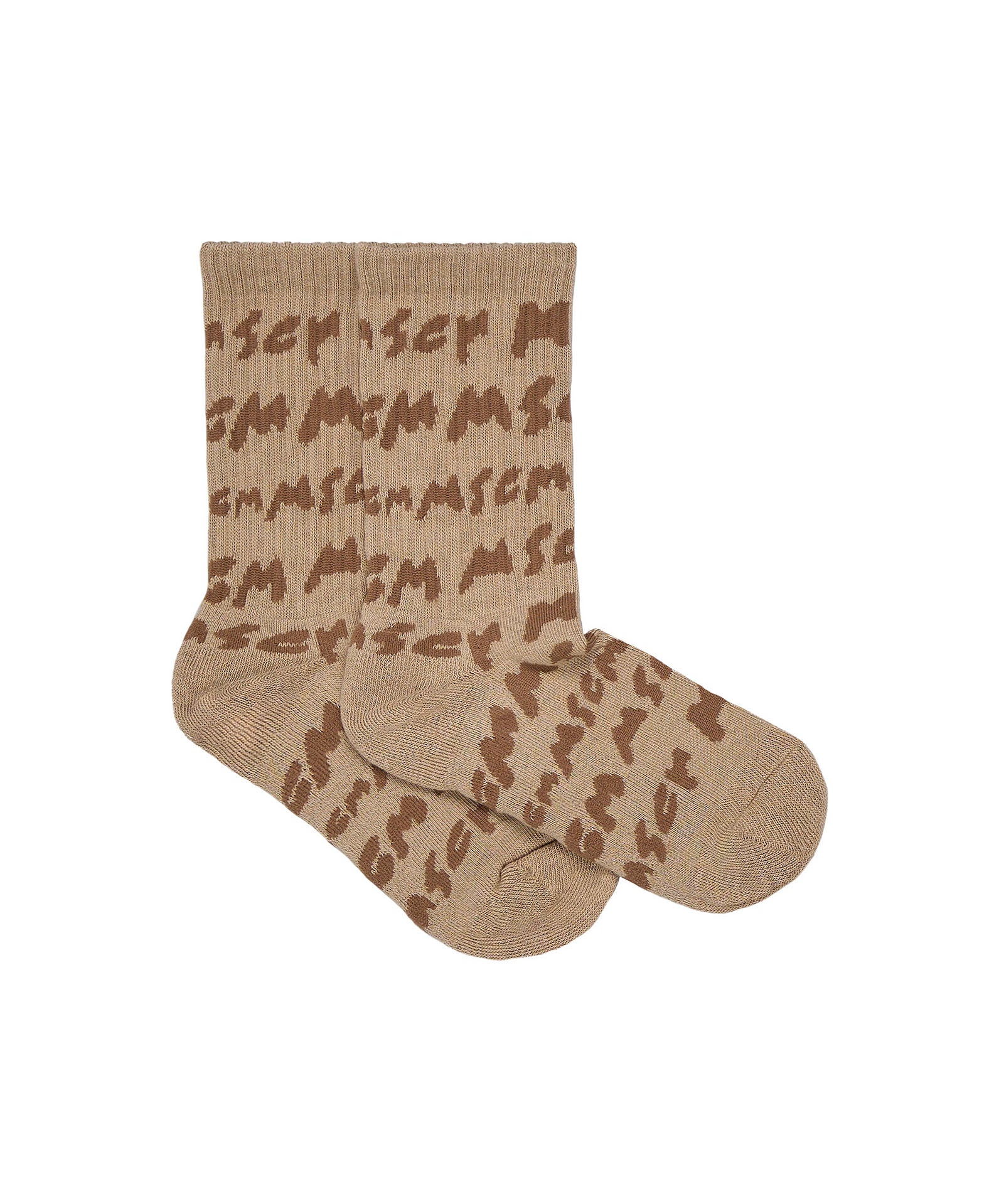 MSGM Kids Calzino Beige con Logo All Over per Bambini