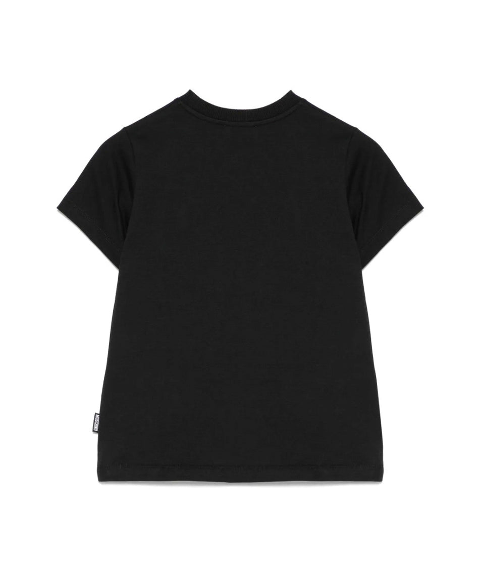 Moschino Kids T-Shirt Nera con Ricamo Teddy per Bambini