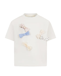 Simonetta Kids T-Shirt Avorio con Applicazioni per Bambine
