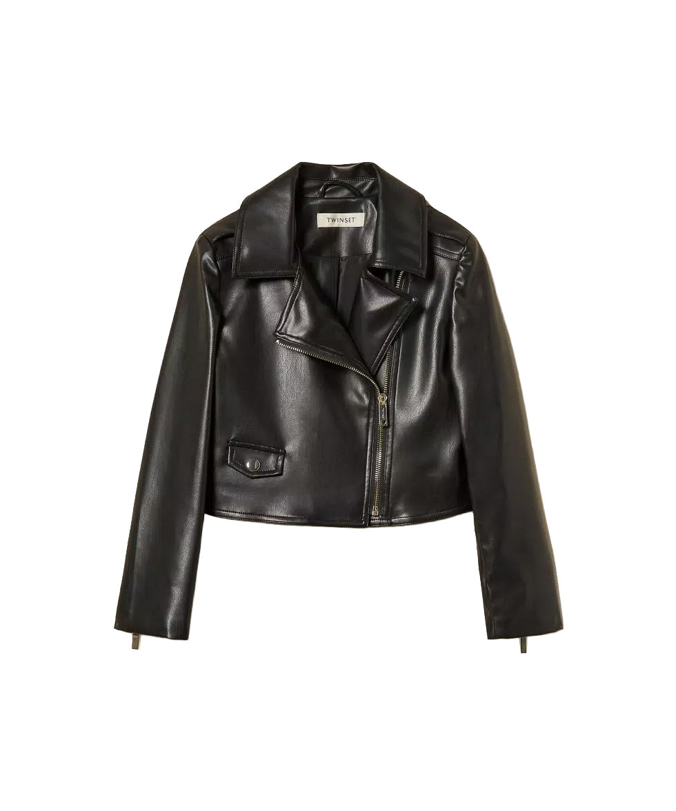 Twinset Kids Giacca a Chiodo in Pelle per Bambine