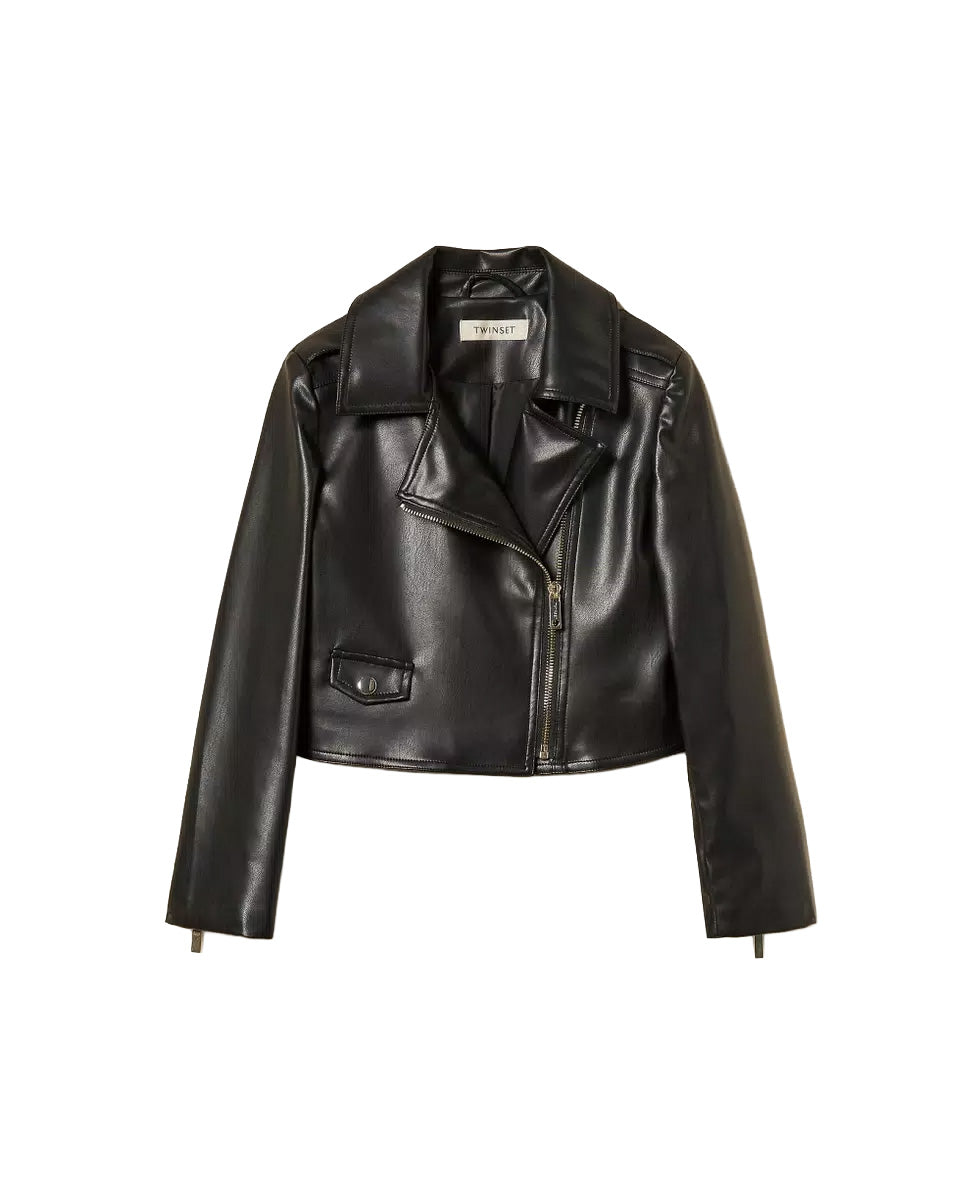 Twinset Kids Giacca a Chiodo in Pelle per Bambine