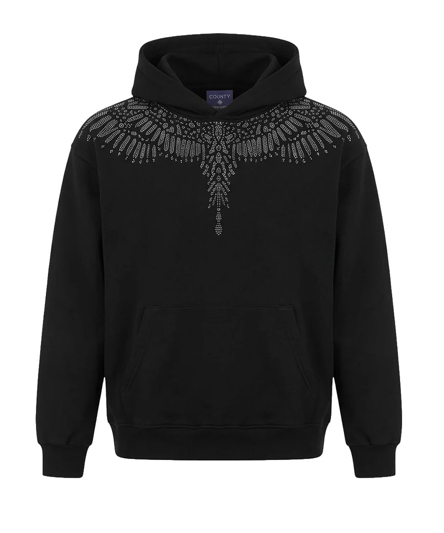 Marcelo Burlon County of Milan Kids Felpa Nero con Ali Strass per Bambine