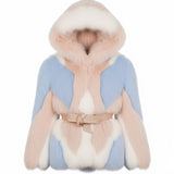Yes London Giacca Tricolore Beige/Cielo/Bianco Ecovolpe per Bambine