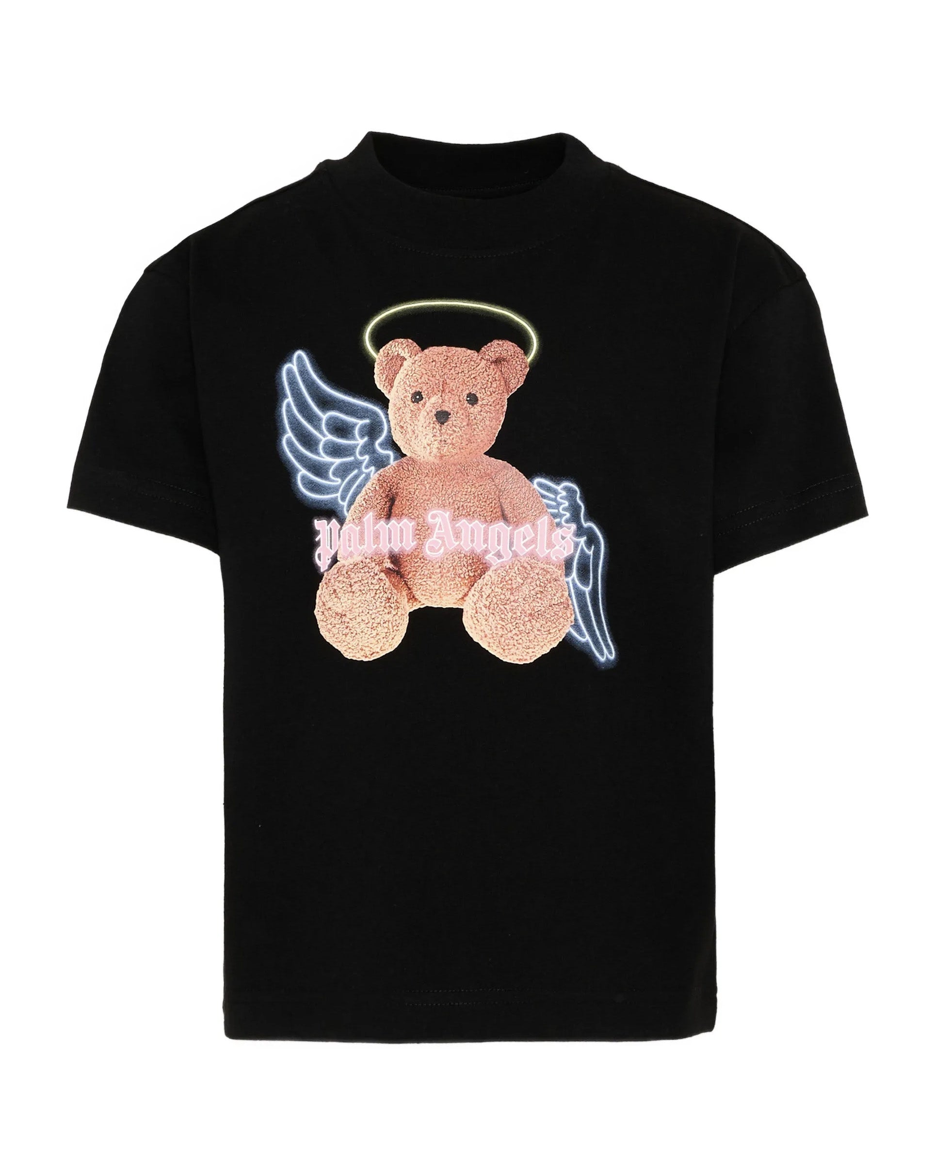 Palm Angels Kids T-Shirt Nero con Stampa Teddy per Bambine